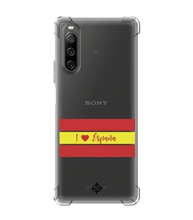 Funda Antigolpe [ Sony Xperia 10 IV ] Dibujo Auténtico [ I Love España ] Esquina Reforzada Silicona 1.5mm Transparente