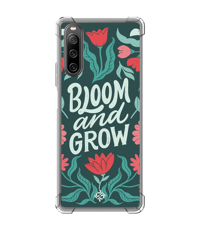 Funda Antigolpe [ Sony Xperia 10 IV ] Dibujo Frases Guays [ Flores Bloom and Grow ] Esquina Reforzada Silicona 1.5mm