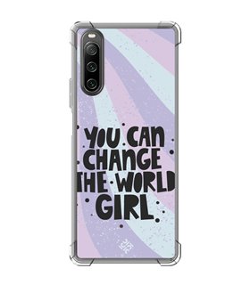 Funda Antigolpe [ Sony Xperia 10 IV ] Dibujo Frases Guays [ You Can Change The World Girl ] Esquina Reforzada Silicona 1.5mm