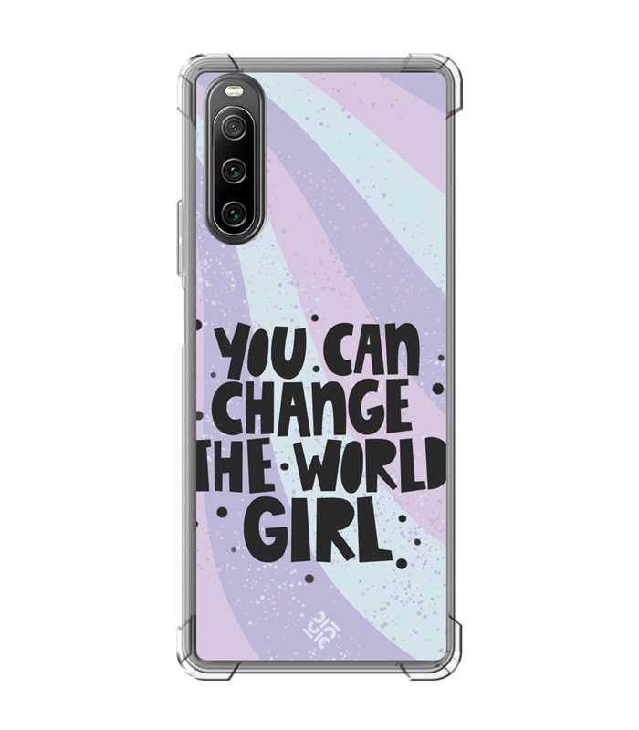 Funda Antigolpe [ Sony Xperia 10 IV ] Dibujo Frases Guays [ You Can Change The World Girl ] Esquina Reforzada Silicona 1.5mm