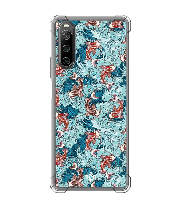 Funda Antigolpe [ Sony Xperia 10 IV ] Dibujo Japones [ Peces Koi ] Esquina Reforzada Silicona 1.5mm Transparente