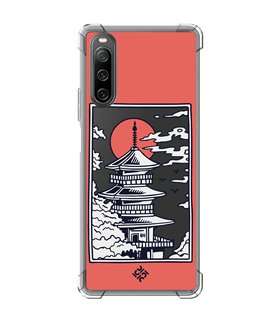 Funda Antigolpe [ Sony Xperia 10 IV ] Dibujo Japones [ Pagoda con Fondo Transparente Japonesa ] Esquina Reforzada 1.5mm