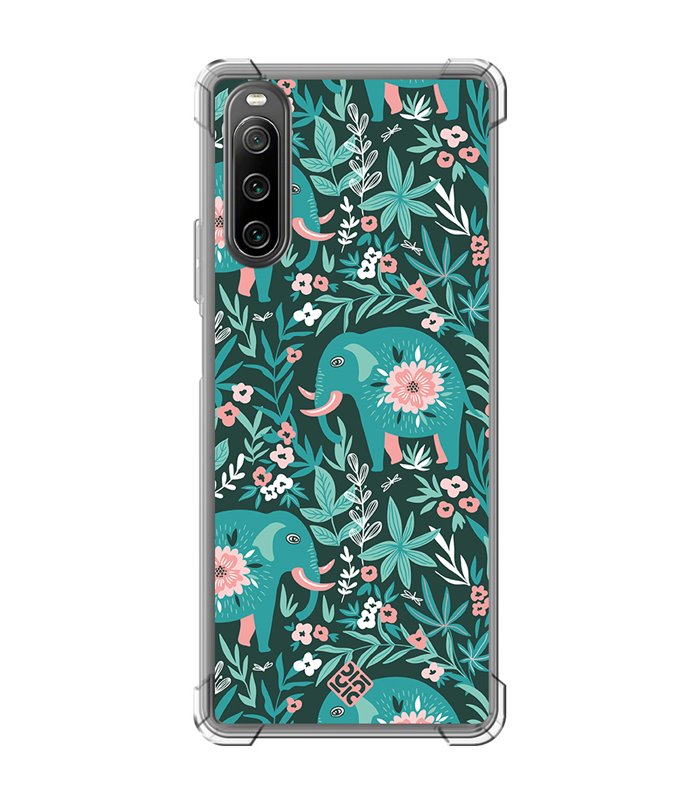 Funda Antigolpe [ Sony Xperia 10 IV ] Dibujo Mascotas [ Estampado Elefantes Florales ] Esquina Reforzada Silicona