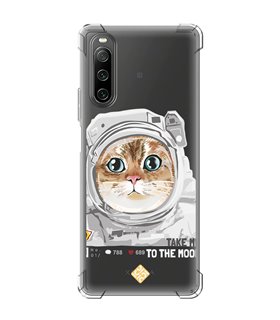 Funda Antigolpe [ Sony Xperia 10 IV ] Dibujo Mascotas [ Gato Astronauta - Take Me To The Moon ] Esquina Reforzada 1.5mm