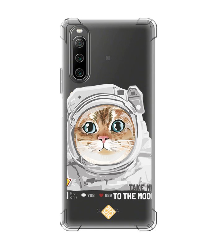 Funda Antigolpe [ Sony Xperia 10 IV ] Dibujo Mascotas [ Gato Astronauta - Take Me To The Moon ] Esquina Reforzada 1.5mm