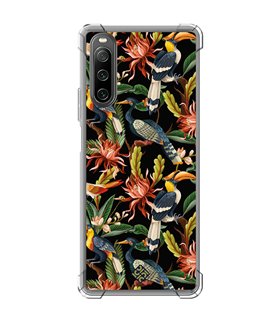 Funda Antigolpe [ Sony Xperia 10 IV ] Dibujo Mascotas [ Estampado Aves y Hojas y Flores Tropicales ] Esquina Reforzada 1.5