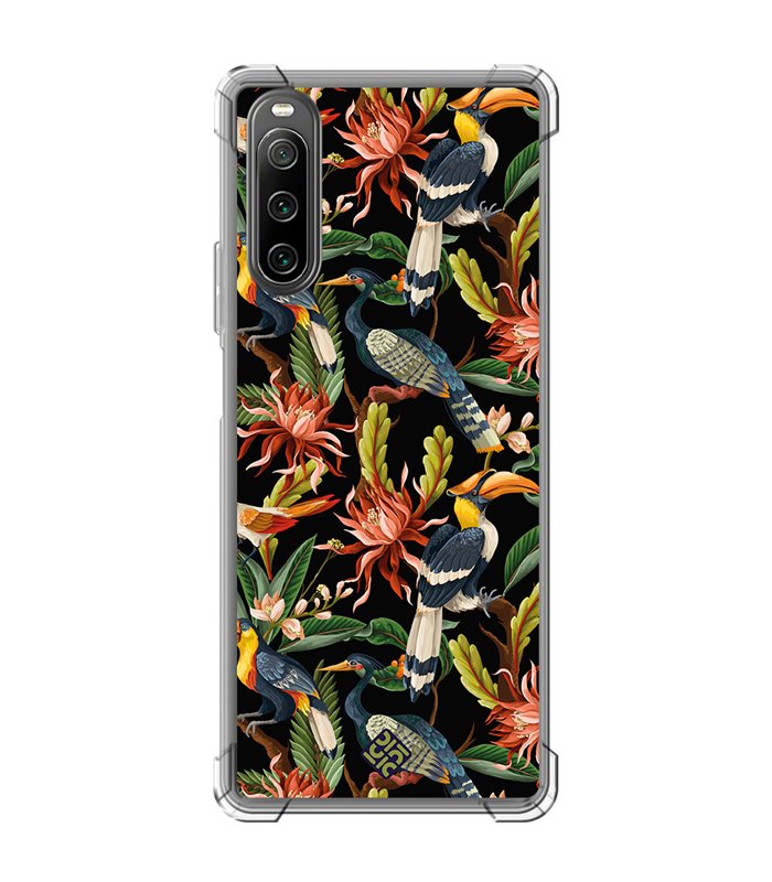 Funda Antigolpe [ Sony Xperia 10 IV ] Dibujo Mascotas [ Estampado Aves y Hojas y Flores Tropicales ] Esquina Reforzada 1.5