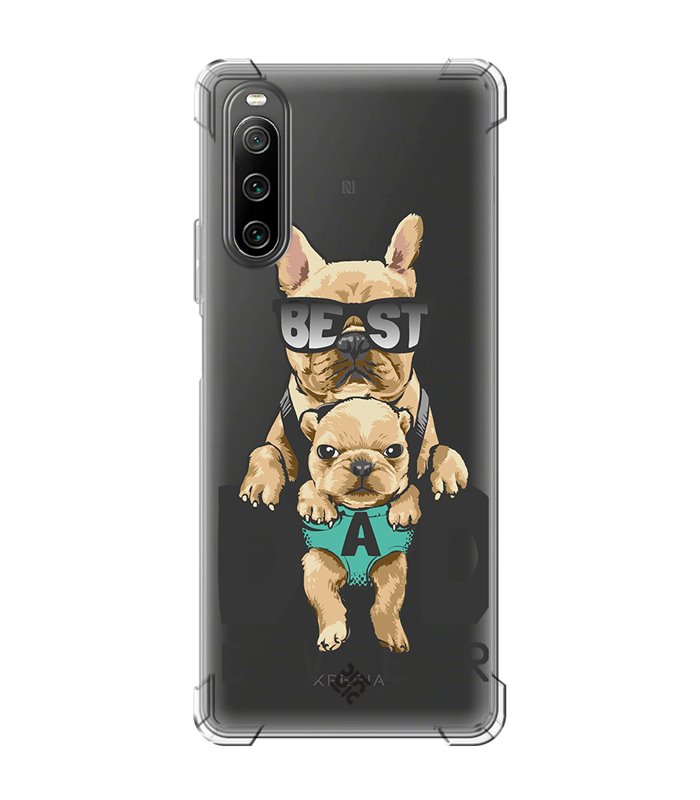 Funda Antigolpe [ Sony Xperia 10 IV ] Dibujo Mascotas [ Perro Bulldog - Best Dad Ever ] Esquina Reforzada Silicona