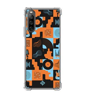 Funda Antigolpe [ Sony Xperia 10 IV ] Diseño Música [ Iconos Música Naranja y Azul ] Esquina Reforzada Silicona 1.5 