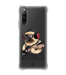 Funda Antigolpe [ Sony Xperia 10 IV ] Diseño Música [ Pug Perro con Auriculares ] Esquina Reforzada Silicona 1.5mm