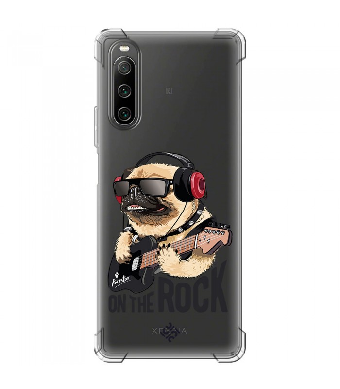 Funda Antigolpe [ Sony Xperia 10 IV ] Diseño Música [ Pug Perro con Auriculares ] Esquina Reforzada Silicona 1.5mm