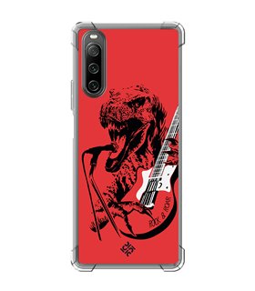 Funda Antigolpe [ Sony Xperia 10 IV ] Diseño Música [ Rock & Roar - Dinosaurio Tocando la Guitarra ] Esquina Reforzada