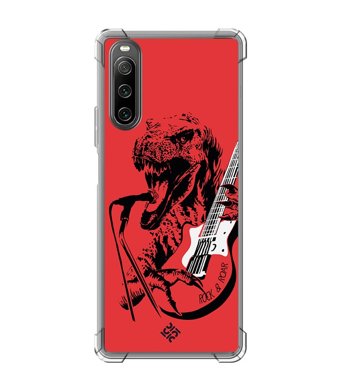 Funda Antigolpe [ Sony Xperia 10 IV ] Diseño Música [ Rock & Roar - Dinosaurio Tocando la Guitarra ] Esquina Reforzada