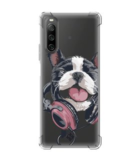 Funda Antigolpe [ Sony Xperia 10 IV ] Diseño Música [ Perro Feliz Escuchando Música ] Esquina Reforzada Silicona