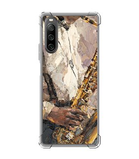 Funda Antigolpe [ Sony Xperia 10 IV ] Diseño Música [ Pintura - Tocando el Saxofón ] Esquina Reforzada Silicona Transparente