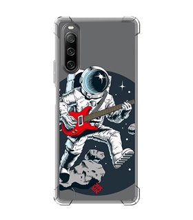 Funda Antigolpe [ Sony Xperia 10 IV ] Diseño Música [ Guitarrista Espacial ] Esquina Reforzada Silicona 1.5mm Transparente