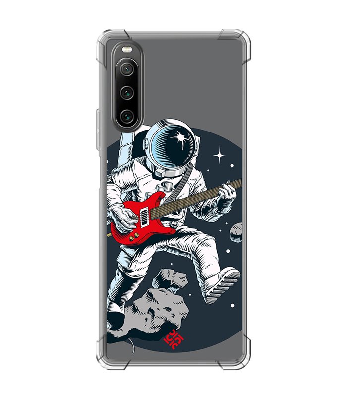 Funda Antigolpe [ Sony Xperia 10 IV ] Diseño Música [ Guitarrista Espacial ] Esquina Reforzada Silicona 1.5mm Transparente