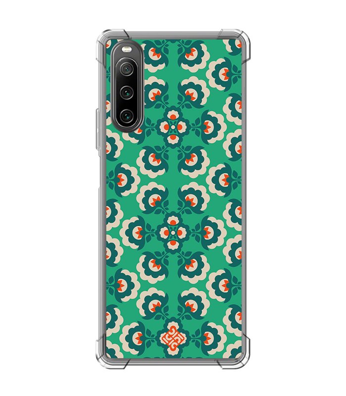 Funda Antigolpe [ Sony Xperia 10 IV ] Dibujos Retro [ Algodones Verdes - Caleidoscopio ] Esquina Reforzada Silicona