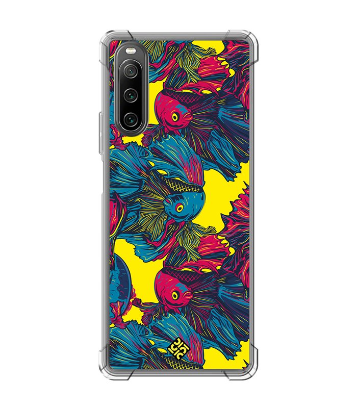 Funda Antigolpe [ Sony Xperia 10 IV ] Dibujo Auténtico [ Patrón de Pescado Betta ] Esquina Reforzada Silicona 1.5mm