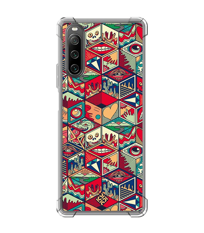 Funda Antigolpe [ Sony Xperia 10 IV ] Dibujo Auténtico [ Diseño Doodle Arte con Elementos Ornamentales ] Esquina Reforzada