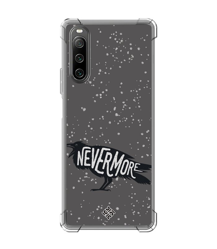 Funda Antigolpe [ Sony Xperia 10 IV ] Dibujo Auténtico [ Cuervo Never More ] Esquina Reforzada Silicona 1.5mm Transparente