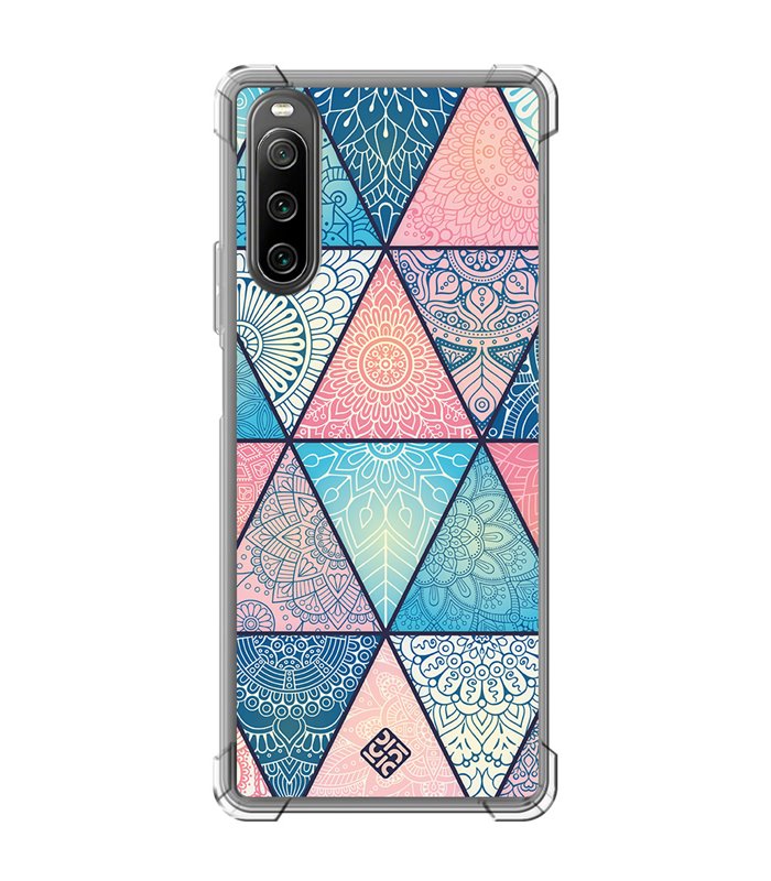 Funda Antigolpe [ Sony Xperia 10 IV ] Dibujo Auténtico [ Mosaico Triangular Mandala ] Esquina Reforzada Silicona 1.5mm