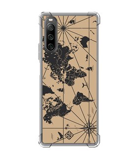 Funda Antigolpe [ Sony Xperia 10 IV ] Dibujo Auténtico [ Mapa Mundi ] Esquina Reforzada Silicona 1.5mm Transparente