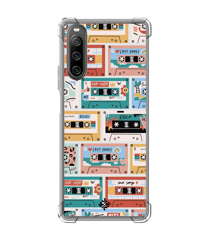 Funda Antigolpe [ Sony Xperia 10 IV ] Dibujo Auténtico [ Cintas de Cassette ] Esquina Reforzada Silicona 1.5mm Transparente