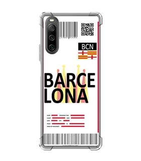 Funda Antigolpe [ Sony Xperia 10 IV ] Billete de Avión [ Barcelona ] Esquina Reforzada Silicona 1.5mm Transparente