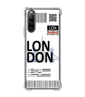 Funda Antigolpe [ Sony Xperia 10 IV ] Billete de Avión [ London ] Esquina Reforzada Silicona 1.5mm Transparente