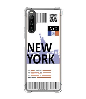 Funda Antigolpe [ Sony Xperia 10 IV ] Billete de Avión [ New York ] Esquina Reforzada Silicona 1.5mm Transparente