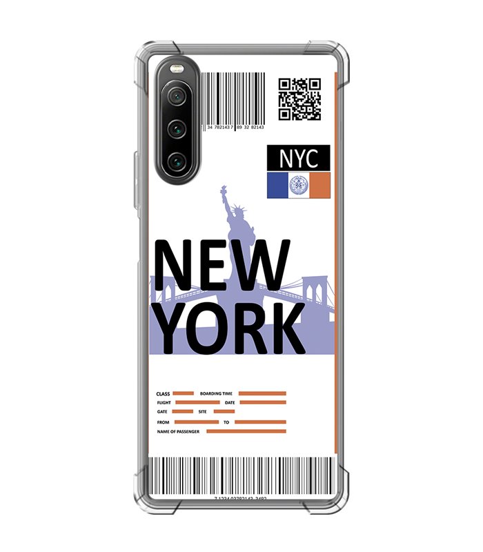 Funda Antigolpe [ Sony Xperia 10 IV ] Billete de Avión [ New York ] Esquina Reforzada Silicona 1.5mm Transparente