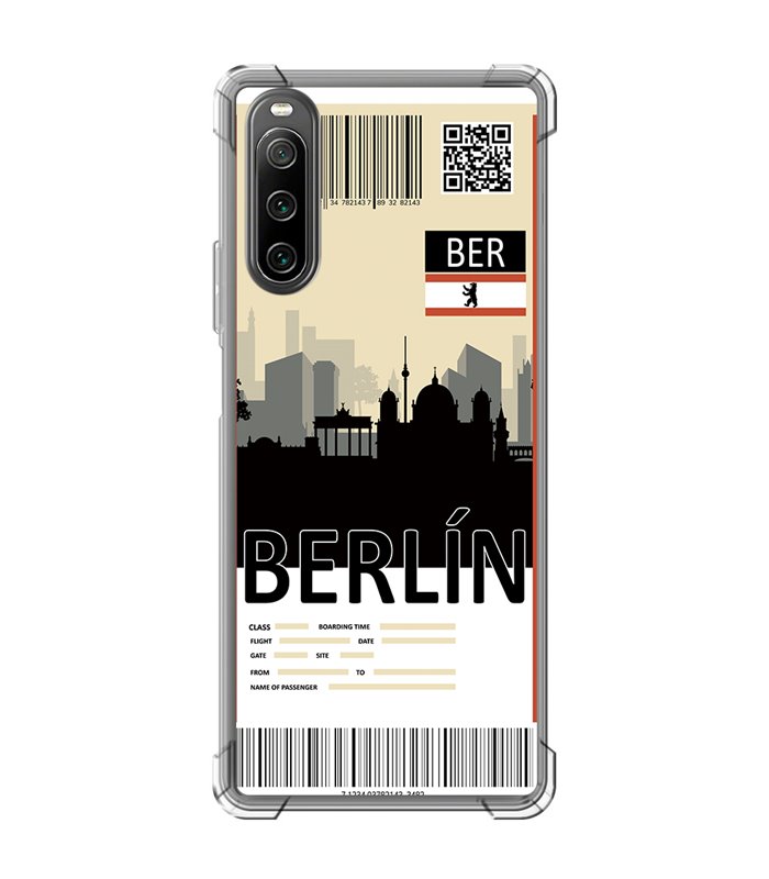 Funda Antigolpe [ Sony Xperia 10 IV ] Billete de Avión [ Berlín ] Esquina Reforzada Silicona 1.5mm Transparente