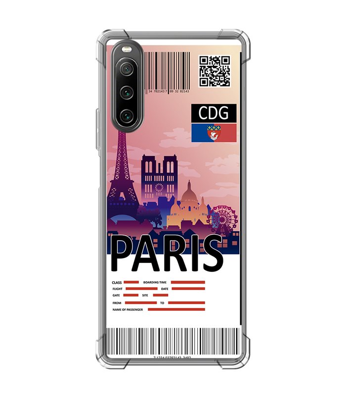 Funda Antigolpe [ Sony Xperia 10 IV ] Billete de Avión [ París ] Esquina Reforzada Silicona 1.5mm Transparente