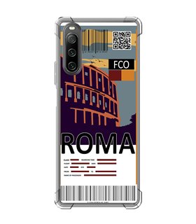 Funda Antigolpe [ Sony Xperia 10 IV ] Billete de Avión [ Roma ] Esquina Reforzada Silicona 1.5mm Transparente