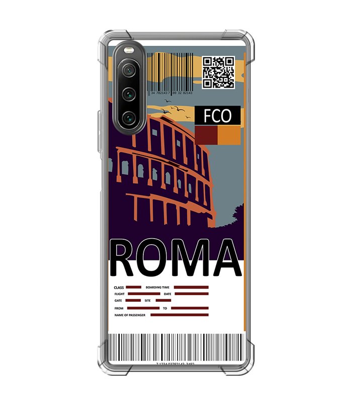 Funda Antigolpe [ Sony Xperia 10 IV ] Billete de Avión [ Roma ] Esquina Reforzada Silicona 1.5mm Transparente