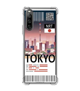 Funda Antigolpe [ Sony Xperia 10 IV ] Billete de Avión [ Tokio ] Esquina Reforzada Silicona 1.5mm Transparente