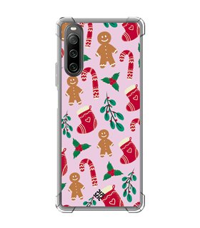 Funda Antigolpe [ Sony Xperia 10 IV ] Fondo Navidad [ Galleta Christmas Baston Caramelo ] Esquina Reforzada Silicona 1.5mm Trans