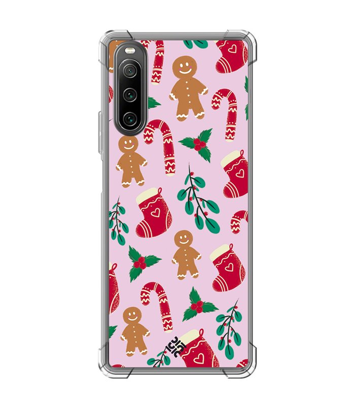 Funda Antigolpe [ Sony Xperia 10 IV ] Fondo Navidad [ Galleta Christmas Baston Caramelo ] Esquina Reforzada Silicona 1.5mm Trans