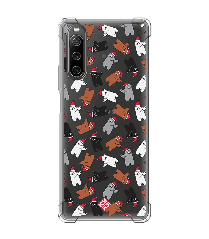 Funda Antigolpe [ Sony Xperia 10 IV ] Fondo Navidad [ Bear Dab ] Esquina Reforzada Silicona 1.5mm Transparente