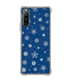 Funda Antigolpe [ Sony Xperia 10 IV ] Fondo Navidad [ Copos de Nieve ] Esquina Reforzada Silicona 1.5mm Transparente