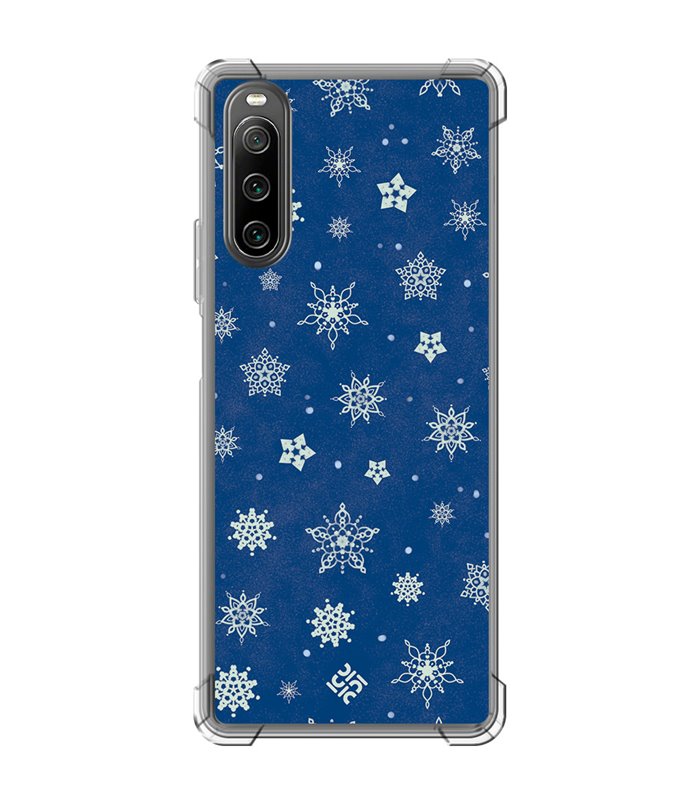 Funda Antigolpe [ Sony Xperia 10 IV ] Fondo Navidad [ Copos de Nieve ] Esquina Reforzada Silicona 1.5mm Transparente