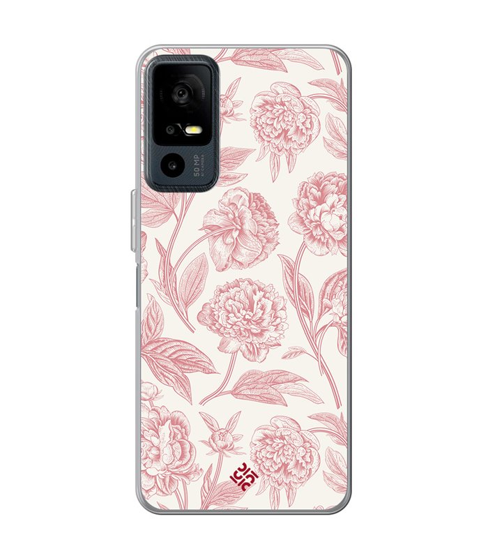 Funda para [ TCL 40R 5G ] Dibujo Botánico [ Flores Rosa Pastel ] de Silicona Flexible para Smartphone