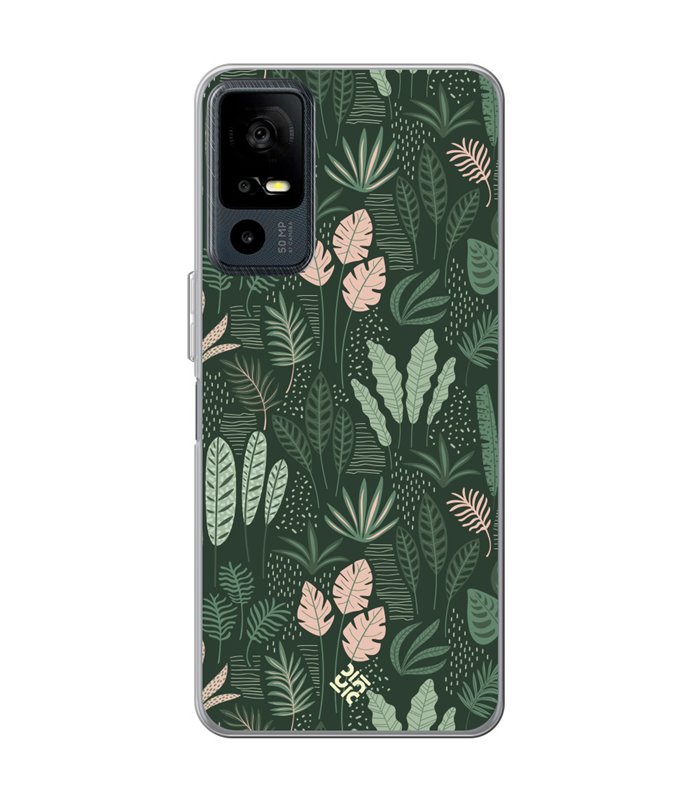 Funda para [ TCL 40R 5G ] Dibujo Botánico [ Patron Flora Vegetal Verde y Rosa ] de Silicona Flexible