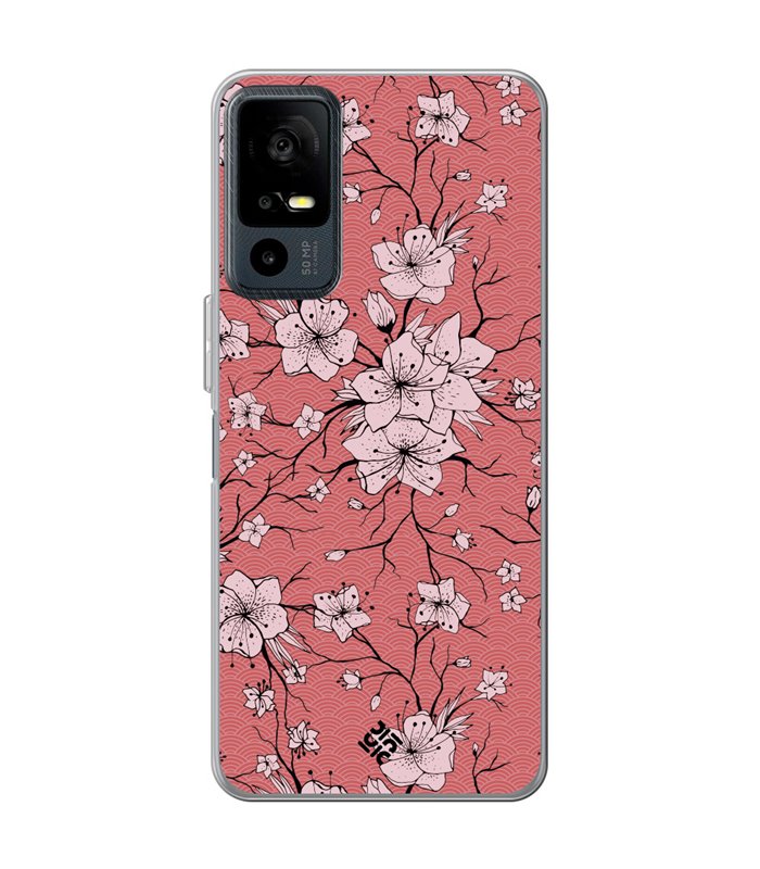 Funda para [ TCL 40R 5G ] Dibujo Botánico [ Flores sakura con patron japones ] de Silicona Flexible