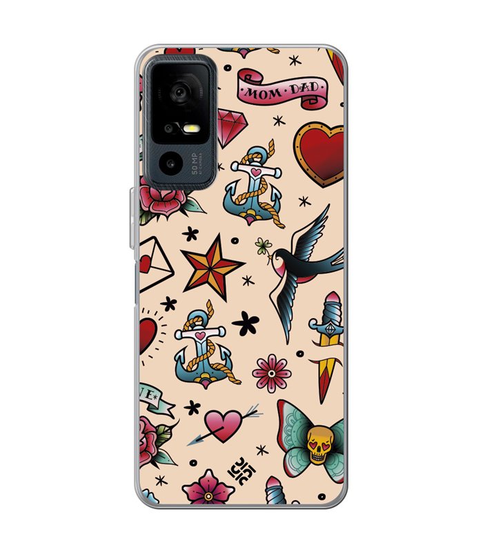 Funda para [ TCL 40R 5G ] Dibujo Tendencias [ Tatuajes Clásicos ] de Silicona Flexible