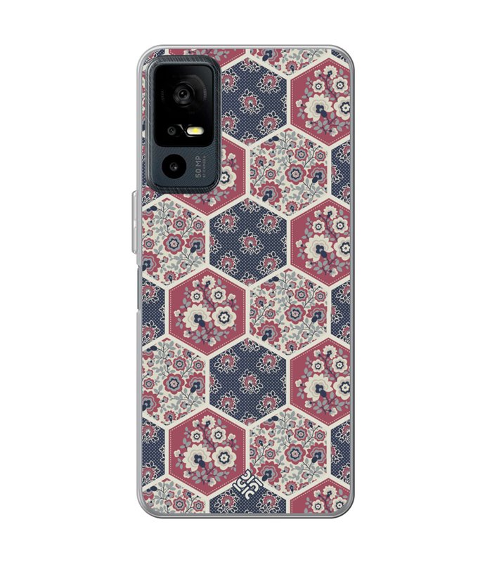 Funda para [ TCL 40R 5G ] Dibujo Tendencias [ Diseño Azulejos Hexágonales con Flores ] de Silicona Flexible