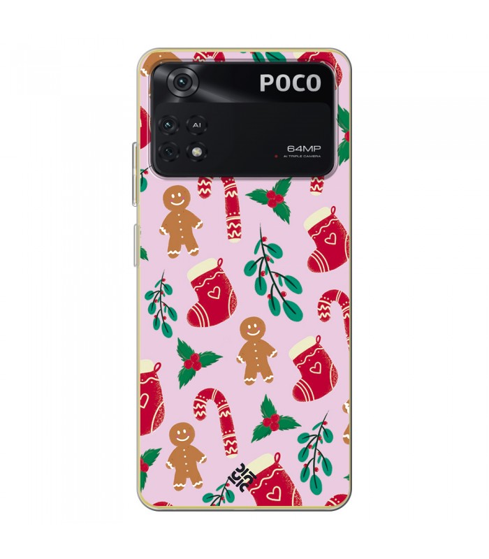 Funda para  Xiaomi Poco X4 Pro 5G Fondo Navidad [ Galleta Christmas Baston Caramelo ] de Silicona Flexible para Smartphone