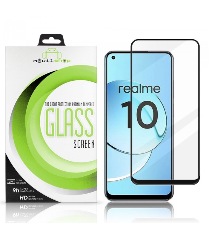 Protector de pantalla completo para Realme 10 - Cristal templado Full Glue con borde Negro