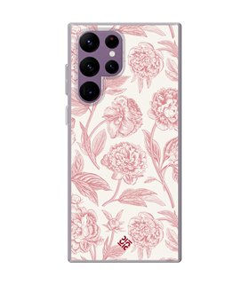 Funda para [ Samsung Galaxy S23 Ultra ] Dibujo Botánico [ Flores Rosa Pastel ] de Silicona Flexible para Smartphone
